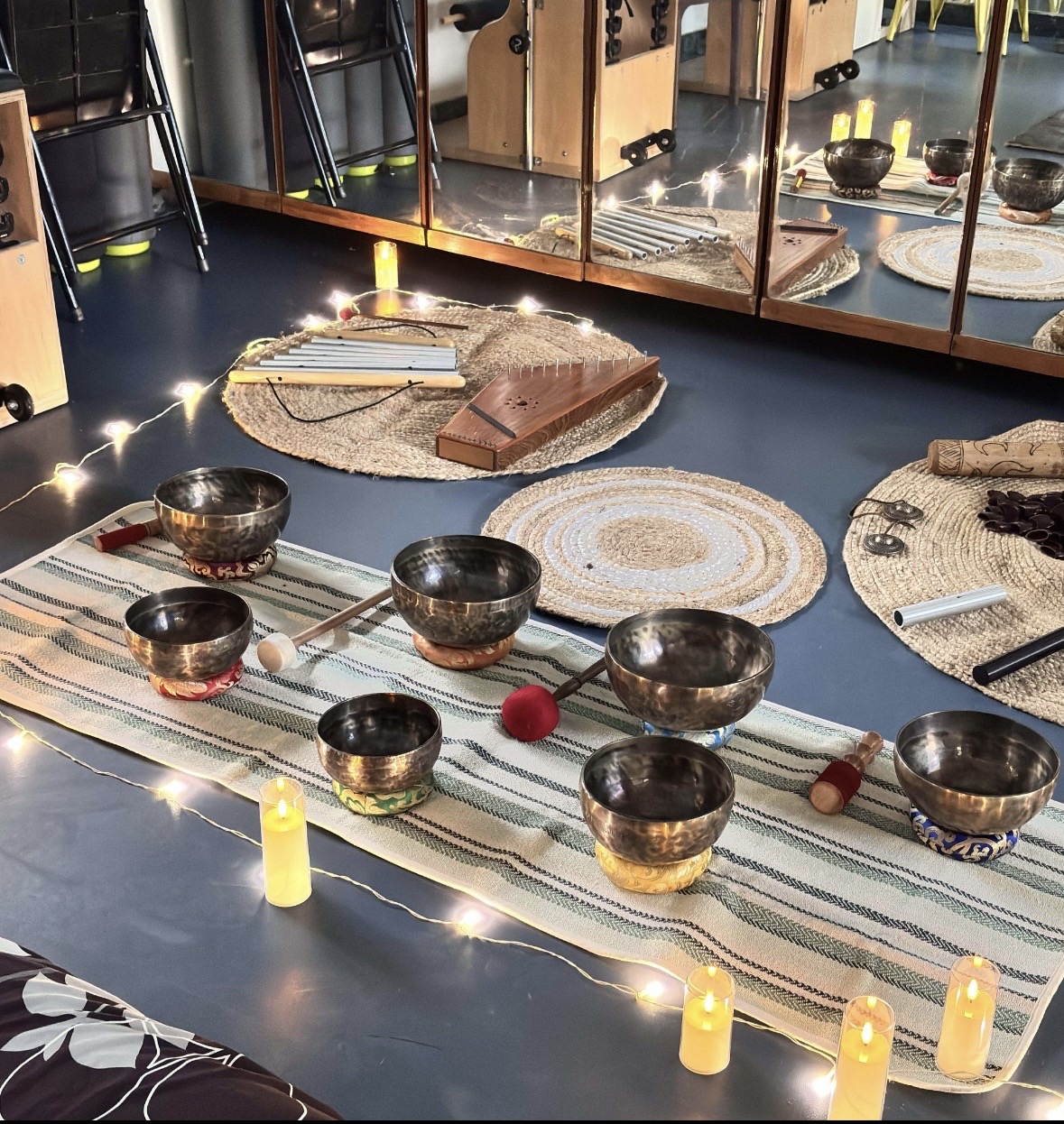 Close up of sound healing instruments